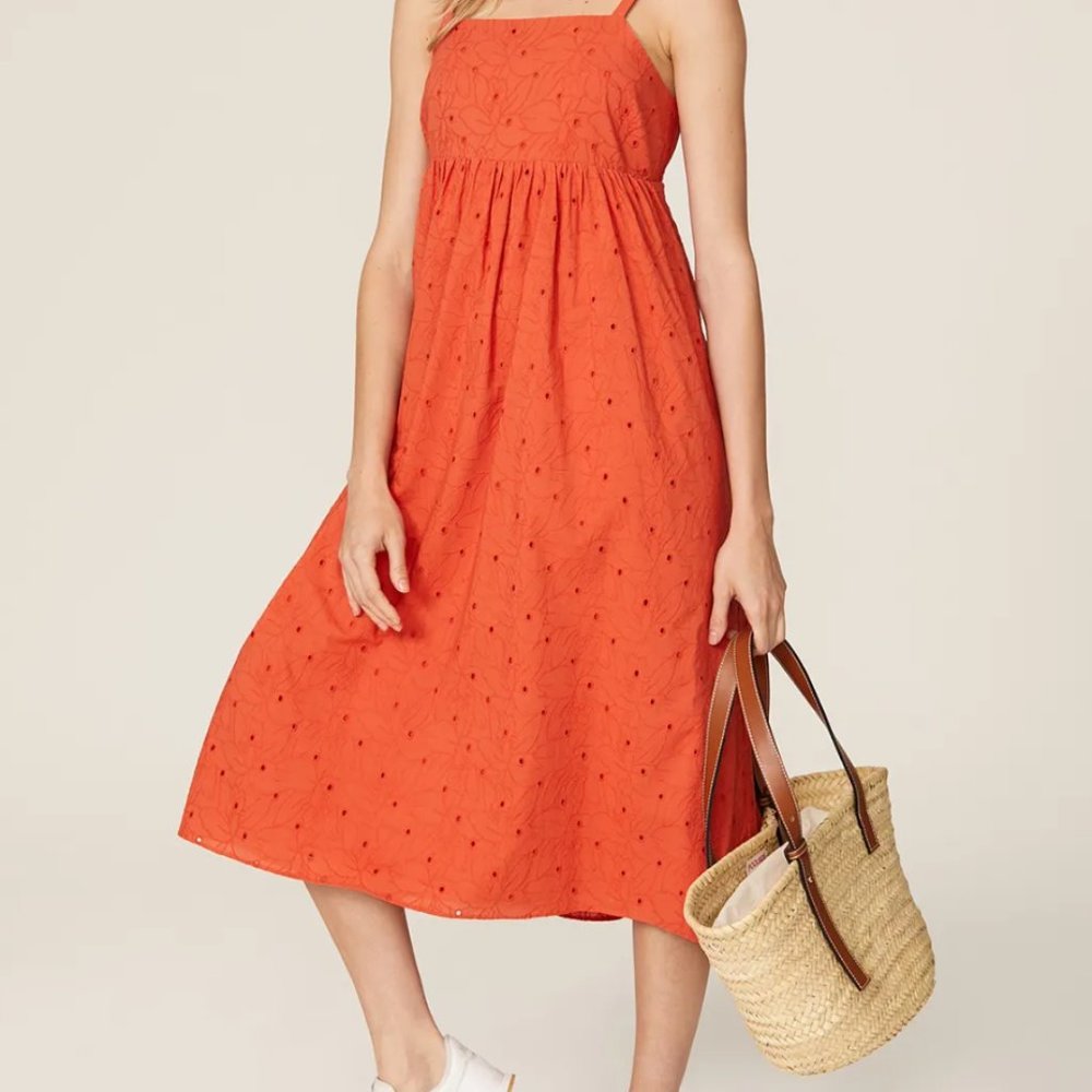 Madewell Orange Eyelet Babydoll Midi Dress - Size XS